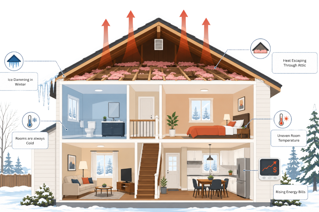 Attic signs poor insulation diagram